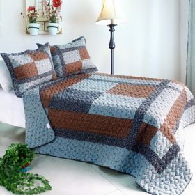 [Wild Swan] Cotton 3PC Vermicelli-Quilted Patchwork Quilt Set (Full/Queen Size)