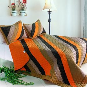 [Casanova] 3PC Vermicelli-Quilted Inclined Striped Quilt Set (Full/Queen Size)