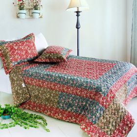 [Reminiscence] Cotton 3PC Vermicelli-Quilted Patchwork Quilt Set (Full/Queen Size)