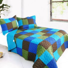 [The Little Sea Maid] 3PC Vermicelli-Quilted Patchwork Quilt Set (Full/Queen Size)