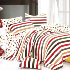 Blancho Bedding - [Rainbow Dots & Stripe] Luxury 4PC Comforter Set Combo 300GSM (Twin Size)
