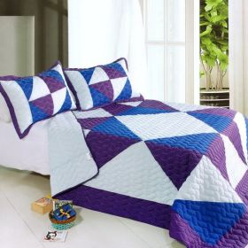 [Dios solar] 3PC Vermicelli-Quilted Patchwork Quilt Set (Full/Queen Size)