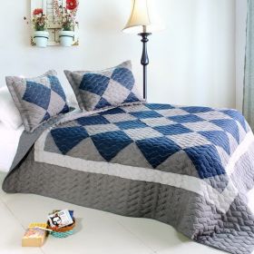 [Grey Zone] 3PC Vermicelli-Quilted Patchwork Quilt Set (Full/Queen Size)