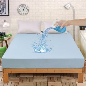 1pc Blue Waterproof Fitted Sheet, Solid Color Brushed Fitted Sheet, Soft Bedding (Color: light blue, size: QUEEN)