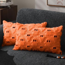 Halloween Pillow Covers 12x20 inch Set of 2 Beige Ghost Throw Pillow Cases Soft Plush Faux Fur Wool Couch Cushion Case for Chair Sofa Bedroom Liv (Color: Orange    20" x 12" (Pack of 2))