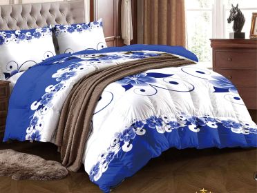 Blue White Floral Duvet Cover Set 3 Piece, Queen Size - Ultra Soft Microfiber Bedding Set with 2 Pillowcases (20x30 Inches) | Machine Washable (Color: Blue White Floral, size: KING)
