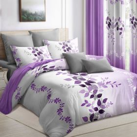 9-Piece Purple Vine Bedding & Curtain Set (Queen/King/Cal King) - Quilted Microfiber Bedspread + Sheer Curtains (Color: Purple Flower, size: CAL KING)