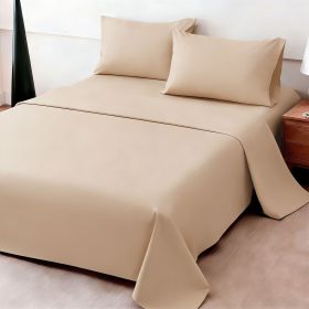 4pcs ultra-soft 85g sheet and pillowcase set, soft solid color, machine washable, suitable for all seasons, Christmas comfortable bedding set (Color: beige, size: king(75.98''*79.92''))