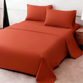 4pcs ultra-soft 85g sheet and pillowcase set, soft solid color, machine washable, suitable for all seasons, Christmas comfortable bedding set (Color: Orange, size: king(75.98''*79.92''))