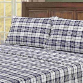 Kathy Ireland 100% Turkish Cotton Flannel Sheet Set (Color: Denim Check, size: CAL KING)