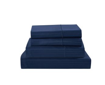 Kathy Ireland 500 Thread Count Damask Stripe Sheet Set (Color: Navy, size: QUEEN)