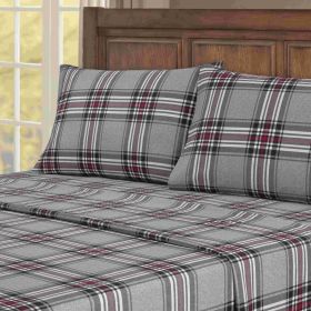Kathy Ireland 100% Turkish Cotton Flannel Sheet Set (Color: Crimson Check, size: Twin XL)