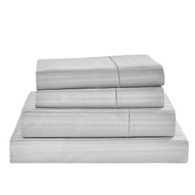 Kathy Ireland 500 Thread Count Damask Stripe Sheet Set (Color: Silver, size: CAL KING)