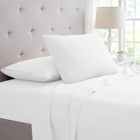 Bamboo 4 Piece Luxury 3 Line Embroidered Sheet Set (Color: White, size: QUEEN)