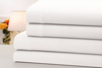 Bibb Home Solid Flannel 4 Piece Sheet Set (Color: White, size: KING)